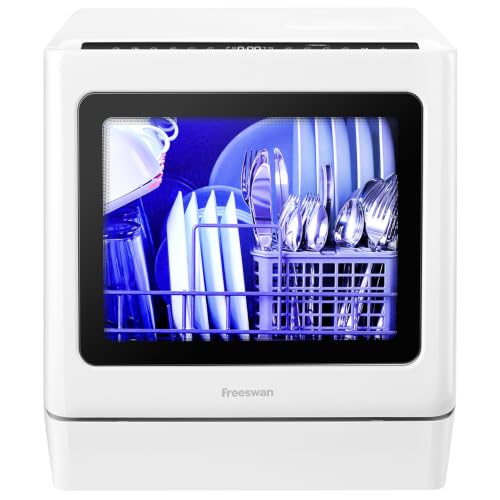 Portable Countertop Dishwashers,6.4L Built-in Water Tank,5 Place Settings,8 Programs,X-spray system, Integrated Water Softener, Auto Door Open,Laundry detergent automatic dispensing function
