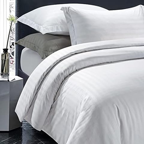 MOONLIGHT20015 Double Bedding Duvet Set - Stripes Soft White Bedding Duvet Covers Double with 2 Pillowcases (White, Double) Cover