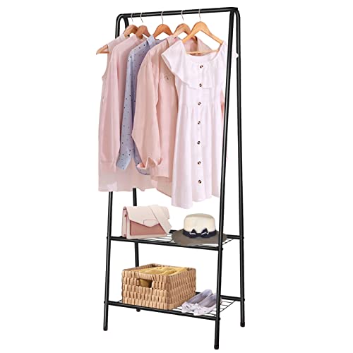 Youyijia Kleiderständer Metall Kleiderstange 60 cm x 151 cm Kleiner Garderobenständer für Schlafzimmer mit Schuhablage Kleiderstange mit Zwei Regalen Kleiderstangen für Kleidung (Schwarz) Cover