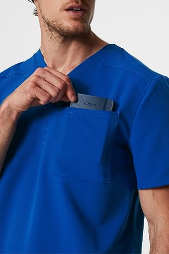 Image of Fabletics Men's Helix 1-Pocket Scrub Top - MotionTech, Wrinkle-Resist, Chest Pocket, Anti-Shrink, Semi-Slim Fit