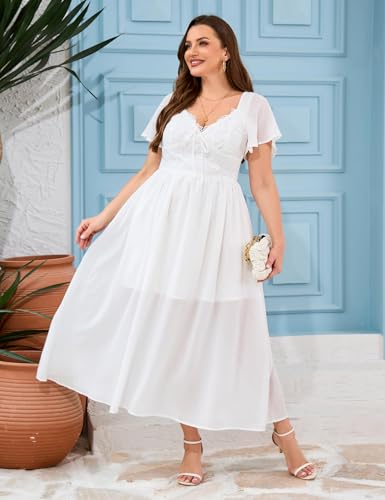 Image of EYWOL Women's Plus Size Formal Dress Lace Chiffon Maxi Dress,Open Back Cocktail Dress for Wedding Guest,Party,Gala Events