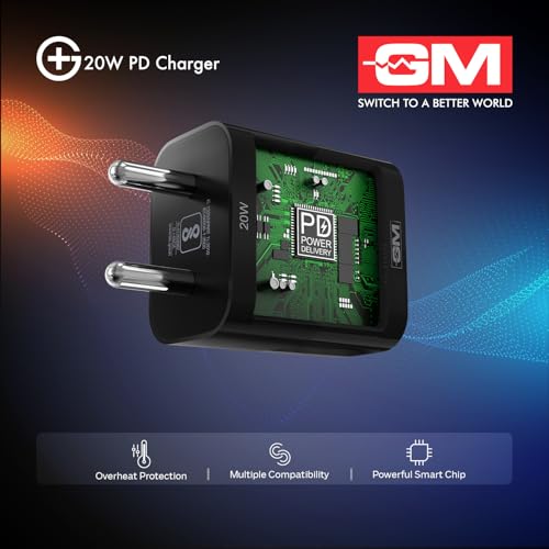 Image of GM G+ 20W Dual-Port Fast Charger | PD 3.0 + QC 3.0 + PPS | USB-C&A Dual Port | Smart Power Allocation | Advanced Protection for iPhone, Samsung, Pixel Series, Tablets,|1 Year Warranty