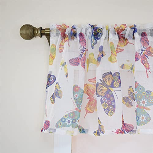 Cortina corta de gasa con bolsillo para varilla y estampado de mariposas 4