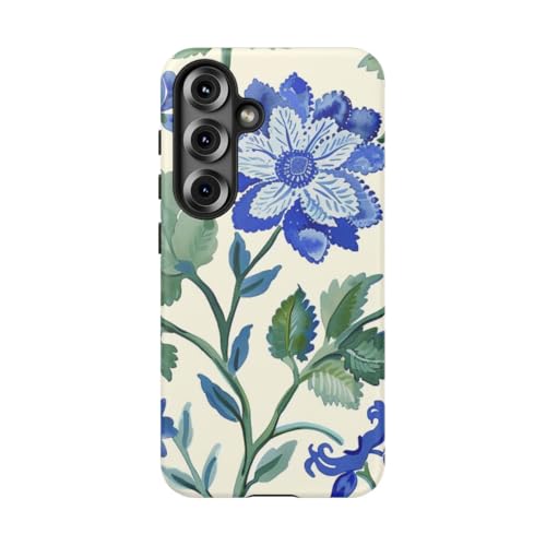 Coque Samsung S25 fleur bleue aquarelle rigide mate protège le téléphone