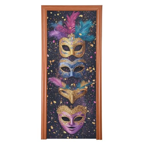 FLildon Mardi Gras Mask Carnival Door Cover Decoration, Party Accessory Porch Decor for Festive Ornament Room Door Covers 36 x 98 Inch