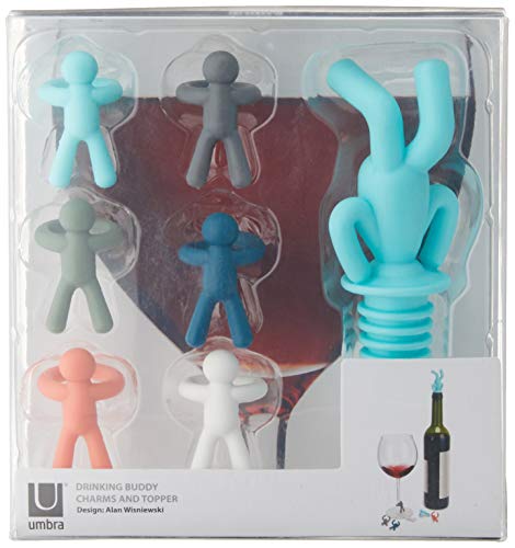 Kit Marcador De Taca E Tampa Drinking Buddy 1/7 Em Borracha Termoplastica Umbra Sortido