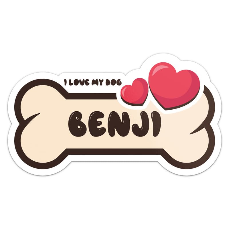 Benji Dog Name Sticker - Waterproof Vinyl Decal for Car Bumper, Laptop, Water Bottle, Cup, Pet Bowl, Luggage, Wall, and Window, Size - 8'' Longer Side
