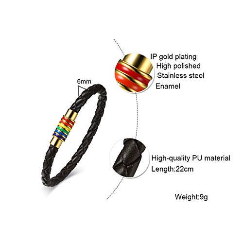 Image of Leather Braided LGBT Rainbow Bangle Bracelet - Gay & Lesbian Pride