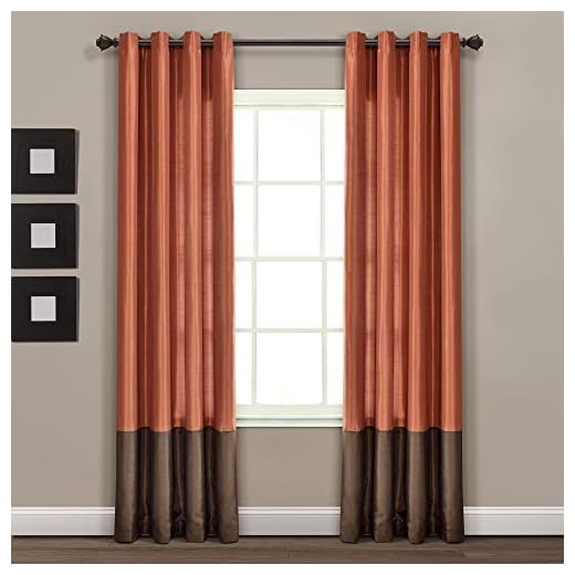Lush Decor Color Block Prima Window Curtains Panel Set for Living, Dining Room, Bedroom (Pair), 54 x 84-inch, 84" x 54", Brown/Rust
