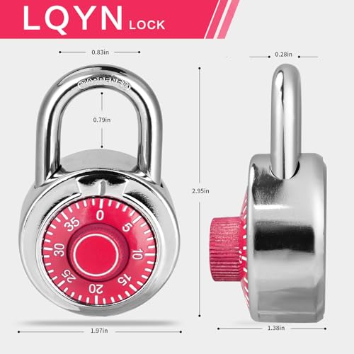 Image of Combination Lock, LQYN Standard Dial Combination Lock, Pack of 1; Red Turnplate, 2 in. Wide, Fixed Three Digital Combination, for School, Gym & Locker, Toolbox, Gate