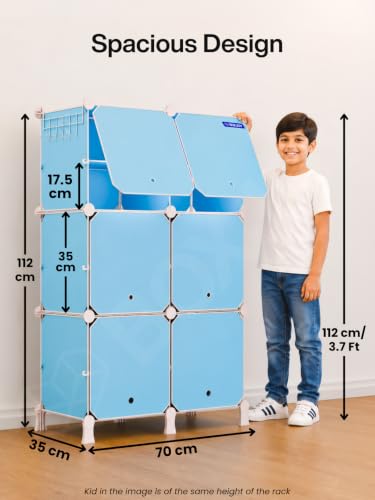 Image of BOXJOY 12 Shelf Plastic Kids Wardrobe with 6 Doors, Sticker Sheet & Holder