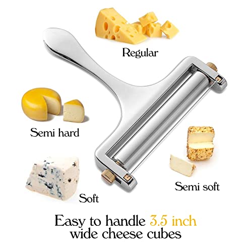 Boxgear Wire Cheese Slicer - Heavy Duty Wire Cheese Cutter With Adjustable Thickness - Multipurpose Handheld Slicer For Cheddar, Mozzarella - Hand Held Kitchen Tool With 2 Replacement Wires - Silver #TOP1