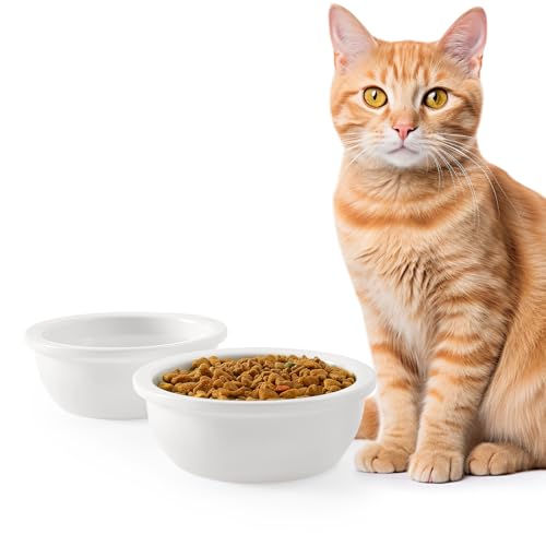 Sunhoo 2PCS Cat Bowls Ceramic Replacement Bowl 360ml Kitten Food and Water Bowl for Indoor Cats Puppy Dishes Small Pet Feeding Dish for Rabbit & Guinea Pig Dishwasher & Microwaveable Safe(White)