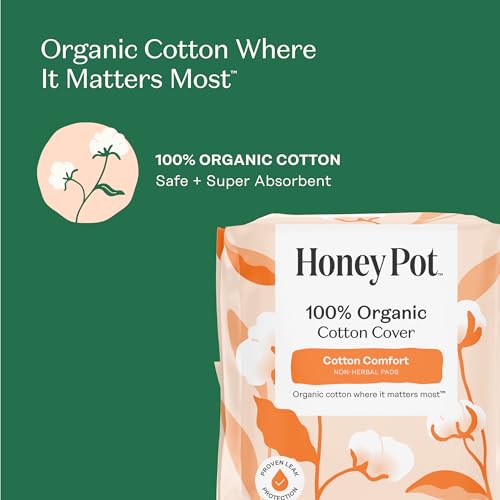 Image of The Honey Pot Company - Sanitary Pads for Women - Non-Herbal Overnight w /Wings - Organic Cotton Cover, & Ultra-Absorbent Pulp Core - Feminine Care - 12 ct