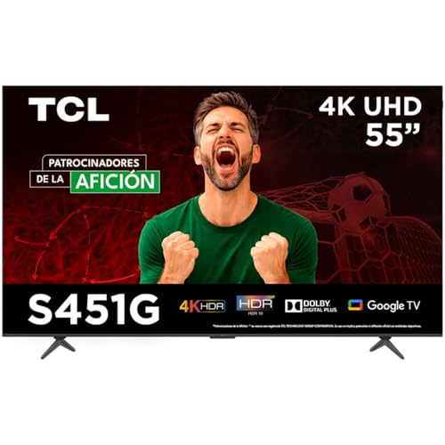 Reviews de smart del mes. 47 TCL Smart TV Pantalla 55' 55S451G Google TV 4K UHD Ultra HD | HDR 10 | 270 NITS 60 Hz | Dolby Audio Digital + | Compatible con Alexa