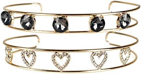 UQJE 2PCS Gold Necklace Rhinestone Open Collar Statement Necklace Torque Chocker Collar Chunky Necklace for Women