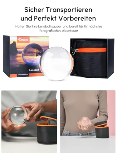 Rollei Lensball 110mm I Glaskugel I Kristallkugel I Foto-Kugel mit Aufbewahrungstasche & Mikrofaser Reinigungstuch für Glaskugel-Fotografie