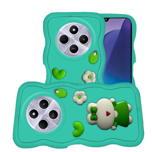 Image of AESTMO Back Case Cover for Redmi A4 / 14C / Poco C75 / M7 5G | 3D Cute Fun Cartoon Characters | Anti Slip Grip Cute Wave Curly Frame Shape | Full Body Protection Back Cover (Mint Green)