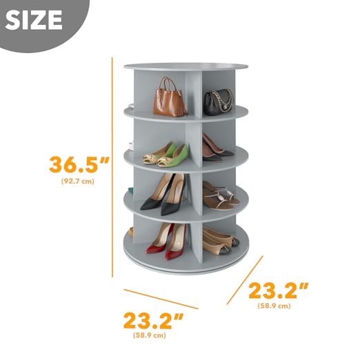 SpaceAid 4 Tier Rotating Shoe Rack Tower, Spinning Shoe Display Lazy Susan, Revolving 360 Shoe Rack Storage Round Carousel, Vertical Handbag Rotate Shoes Closet Organization (4-Tier Gray)