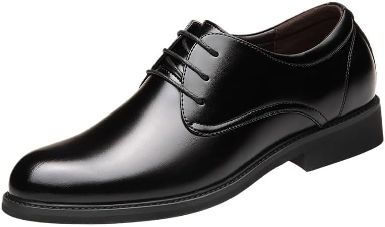 Dress Shoes for Men Lace Up Round Toe Faux Leather Solid Color Derby Shoes Low Top Anti-Slip Slip Resistant Business