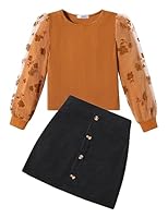 Arshiner Mädchen Bekleidungssets Elegante Langarmshirt mit Rock Set Kinder Herbst Winter Outfit Kariert Freizeit Mode Zweiteilig Kleidung Sets für Mädchen 12-13 Jahre