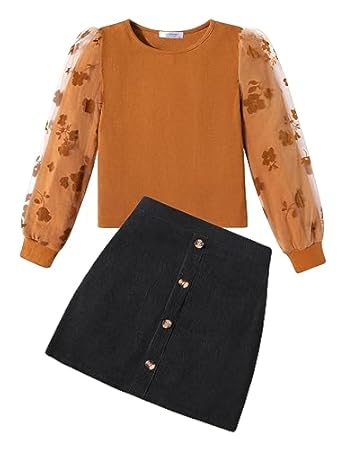 Arshiner Mädchen Bekleidungssets Elegante Langarmshirt mit Rock Set Kinder Herbst Winter Outfit Kariert Freizeit Mode Zweiteilig Kleidung Sets für Mädchen 5-13 Jahre
