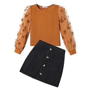 Arshiner Mädchen Bekleidungssets Elegante Langarmshirt mit Rock Set Kinder Herbst Winter Outfit Kariert Freizeit Mode Zweiteilig Kleidung Sets für Mädchen 5-13 Jahre