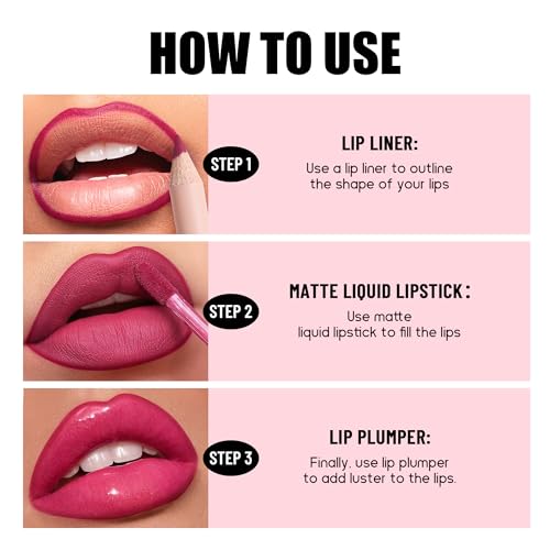 6PCS Lip Combo Kit - Matte Liquid Lipstick, Lip Liner & Plumper Set for Fuller Lips Long-Lasting, Moisturising Makeup Nude & Pink Shades, All-in-One Professional Lip Gift Set (# 02) - Image 5