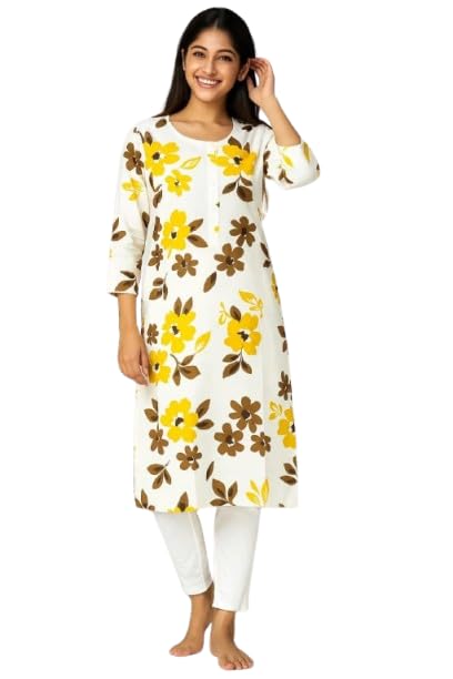 Women Printed Cotton Kurta | Off White Ethnic Kurti | Soft, Breathable & Comfortable-image-31