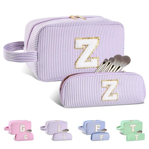 2PCS Initial Gifts for Women Travel Makeup Bag Toiletry Bag Set-Purple, Z
