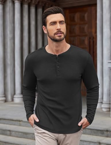 COOFANDY Mens Henley Shirts Long Sleeve Lightweight Buttons T-Shirts Casual Basic Pullover Top2