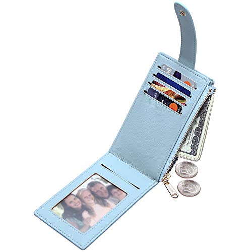 Image of Badiya Slim Women Wallet RFID Blocking Bifold Compact 9 Card Slots Holder Wallets Soft Leather with Zipper Coin Pocket 2 ID Window