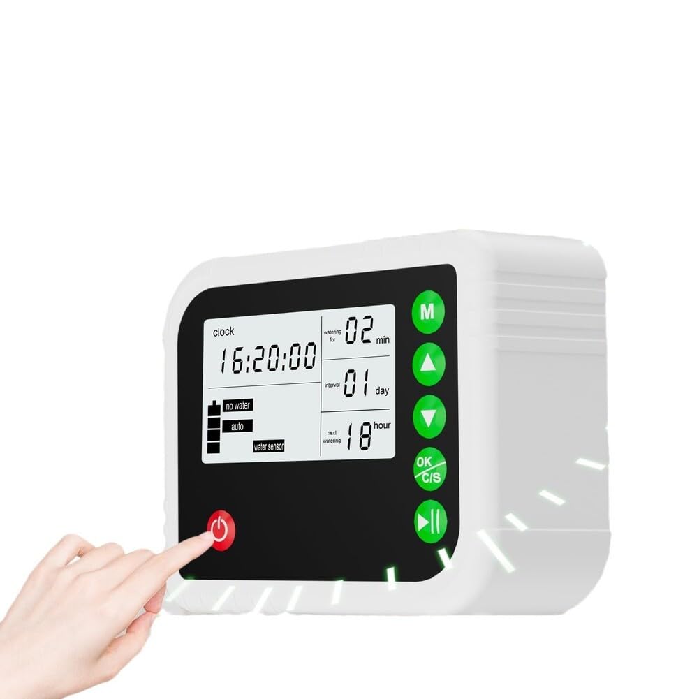 Arrosage automatique des plantes avec minuterie pour 15 pots, kit d'irrigation goutte à goutte avec durée réglable et double mode, ABS résistant aux intempéries IP65 pour intérieur et extérieur