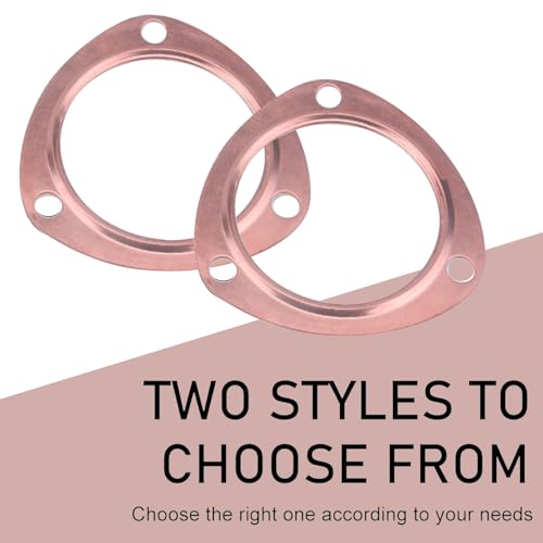 Image of ijuicy 2 PCS Car Exhaust Gaskets, 3 inch Copper Exhaust Manifold Gasket, 3-Bolt Standard Exhaust Pipe Gasket, Ultra Seal Exhaust Flange Gasket, Compatible with Chevrolet SBC BBC 302 305 454 (Gold)