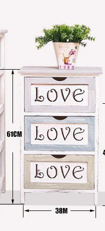 HOMIES INTERNATIONAL Decor 3-Drawer Love Wooden Wood European Retro Drawers Bedroom cabinets Solid Wood Mediterranean Storage Cabinet Living Room Display Cabinet odorless 4
