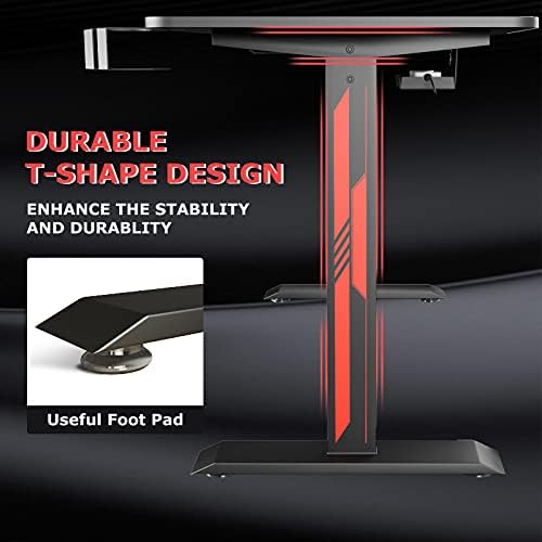 Sleepmax 55 Inch Gaming Desk, Heavy-Duty Gaming Computer Table with Carbon Fiber Surface & Large Mouse Pad, Black PC Desk Gamer Setup with Cup Holder, Headphone Hook & Adapter Organizer - Thumbnail 3