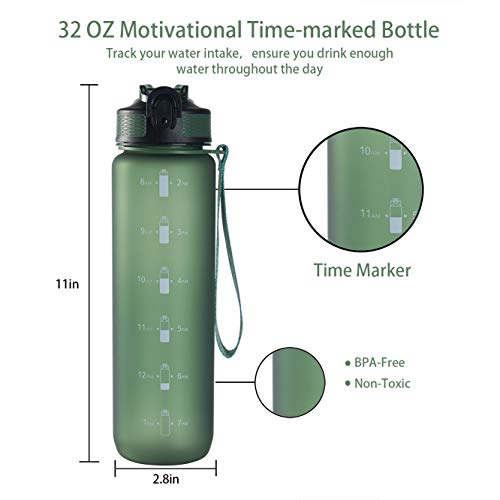 Image of EYQ QuickSpout Water Bottle with Time Marker and Carry Strap, 32 oz, BPA-Free, Non-Toxic, Leak-Proof