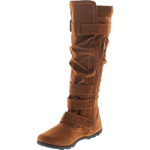 Image of Forever Link Women's Klein-70 Closed Round Toe Buckle Slouch Flat Heel Mid-Calf Boot