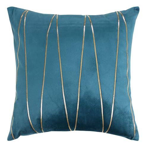 Image of Amazon Brand - Umi Gold Leather Striped Pack of 2 Throw Pillow Covers Velvet Decorative Cushion Covers Cases for Sofa Bedroom Livingroom Car 22 x 22 in Deep Teal Color