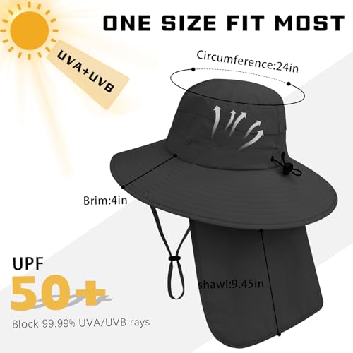 Image of Sun Hats for Men Women, UPF50+ Protection Safari Hat,Wide Brim Fishing Hat with Neck Flap,Bucket Hats for Beach Hiking