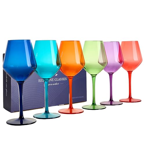 HAHASHOW Bicchieri da Vino Colorati, Bicchiere da Vino Bianco, Tritan-Plastica Divino Calici Vino Rosso 440ml per Campeggio Festa, Adatto alla Lavastoviglie, Set di 6, Colore