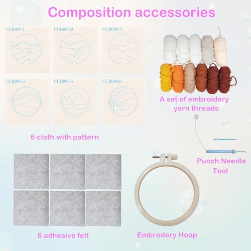 Image of 57lilina 6pcs Landscape Coaster Punch Needle Kit for Beginners & Adults | Complete Step-by-Step Guide Make Punch Stitching Embroidery Art Drink Coasters, Easy DIY Hobby Craft Set for Women Starter