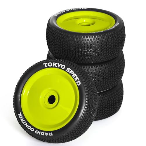 Dantenron 1:8 Scale Buggy Tires and Wheels Rims 17mm Hex Rubber Off Road Tyres for 1/8 RC Off-Road Truck Car Traxxas Arrma Typhon 6S 3S Talion 6S Losi 8ight HPI Vorza Flux Kyosho Hobao 4PCS (Yellow)