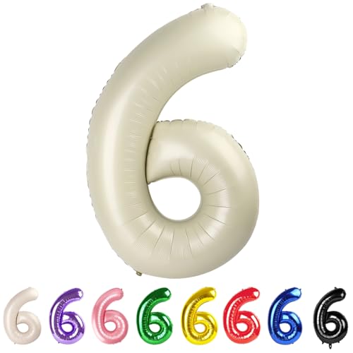 Number Balloons 40 In, 6 Balloons Numbers Birthday Decorations for Women Men, Cream Birthday Party Decorations Big Balloons for 16 26 36 Wedding, Celebration Party, Graduations