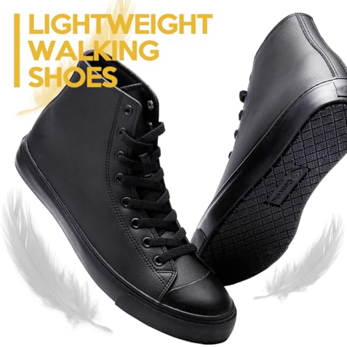 Waterproof Non-Slip Work Shoes for Men & Women, Leather Slip Resistant (Oil & Water) Unsex Sneakers for Food Service, Black High Top Restaurant Server Boots, Comfortable Casual Stain Resistant Chef Kitchen Shoes by Convole - Used condition - Image 6