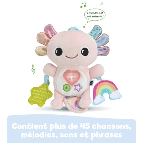 VTech - Eliott, Bébé Axolotl Musical, Peluche Bébé Interactive et Sensorielle, Jouet d'Éveil Poussette Fabriqué avec des Matériaux Plus Durables, Cadeau de Naissance Dès 3 Mois - Contenu en Français – Image 6