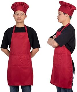 Homsolver Adjustable Bib Chef Apron Set, Chef Hat and Kitchen Apron Adult White
