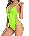 Tempt Me Women Neon Green Sexy Lace Up One Piece Swimsuit Deep Plunge V Neck High Cut Bathing Suits XL