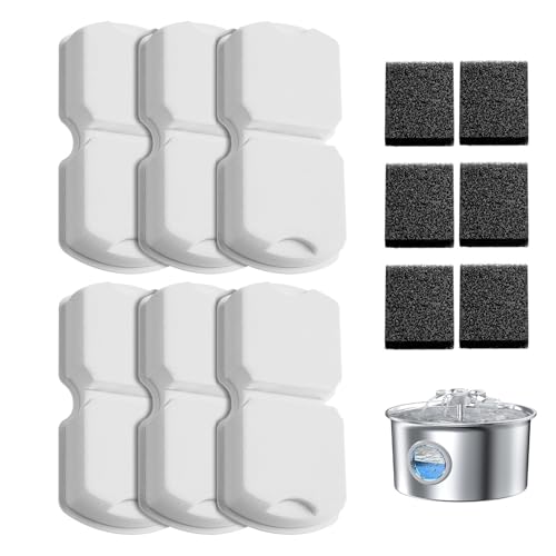 IHOUONE Filtri Fontanella per Gatti: 12 Filtro Fontana Gatto - Distributore Acqua Gatti Filtro - 6 Filtris Fontanella Cani + 6 Spugnas - Aumenti di Materiale - Adatto per Fontana per Cani Acciaio