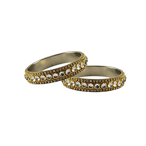 Image of Traditional Golden Stone Stud Brass Bangle -(banx5589) For Women And Girls